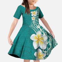 Plumeria Family Matching Tank Maxi Dress and Hawaiian Shirt Polynesian Tribal Frangipani Teal LT03 Daughter's Dress Teal - Polynesian Pride
