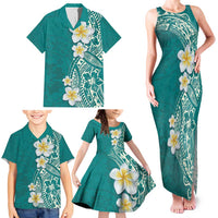 Plumeria Family Matching Tank Maxi Dress and Hawaiian Shirt Polynesian Tribal Frangipani Teal LT03 - Polynesian Pride