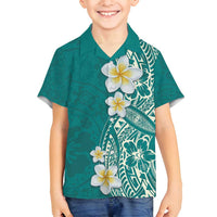 Plumeria Family Matching Tank Maxi Dress and Hawaiian Shirt Polynesian Tribal Frangipani Teal LT03 Son's Shirt Teal - Polynesian Pride