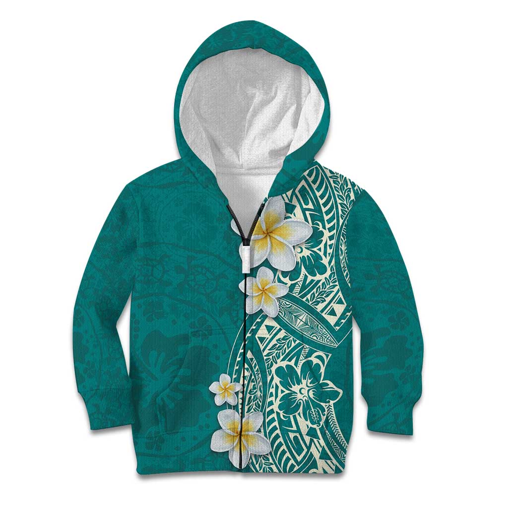 Plumeria Kid Hoodie Polynesian Tribal Frangipani Teal