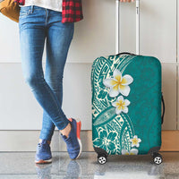 Plumeria Luggage Cover Polynesian Tribal Frangipani Teal