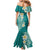 Plumeria Mermaid Dress Polynesian Tribal Frangipani Teal