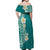 Plumeria Off Shoulder Maxi Dress Polynesian Tribal Frangipani Teal