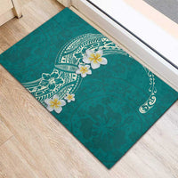 Plumeria Rubber Doormat Polynesian Tribal Frangipani Teal