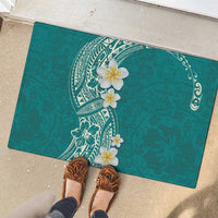 Plumeria Rubber Doormat Polynesian Tribal Frangipani Teal