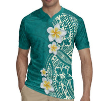 Plumeria Rugby Jersey Polynesian Tribal Frangipani Teal