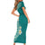 Plumeria Short Sleeve Bodycon Dress Polynesian Tribal Frangipani Teal