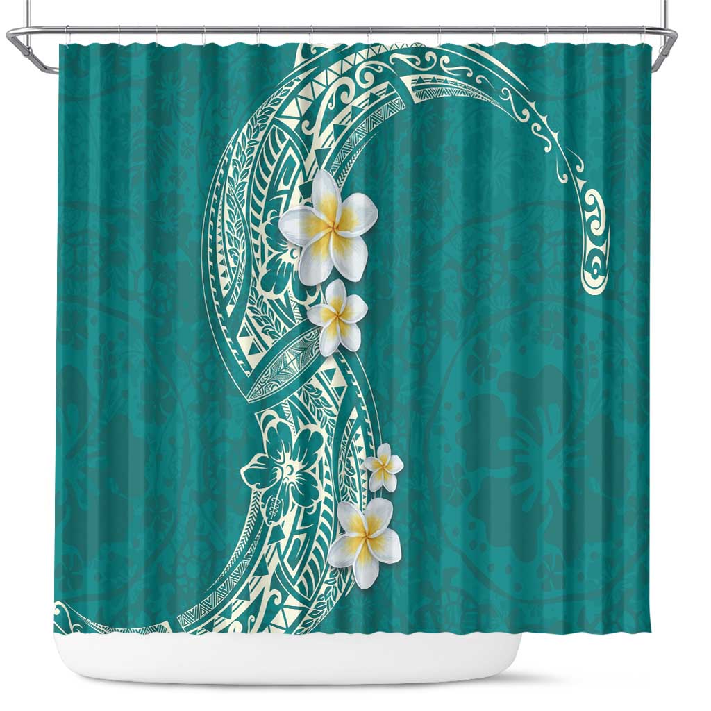 Plumeria Shower Curtain Polynesian Tribal Frangipani Teal LT03 Teal - Polynesian Pride