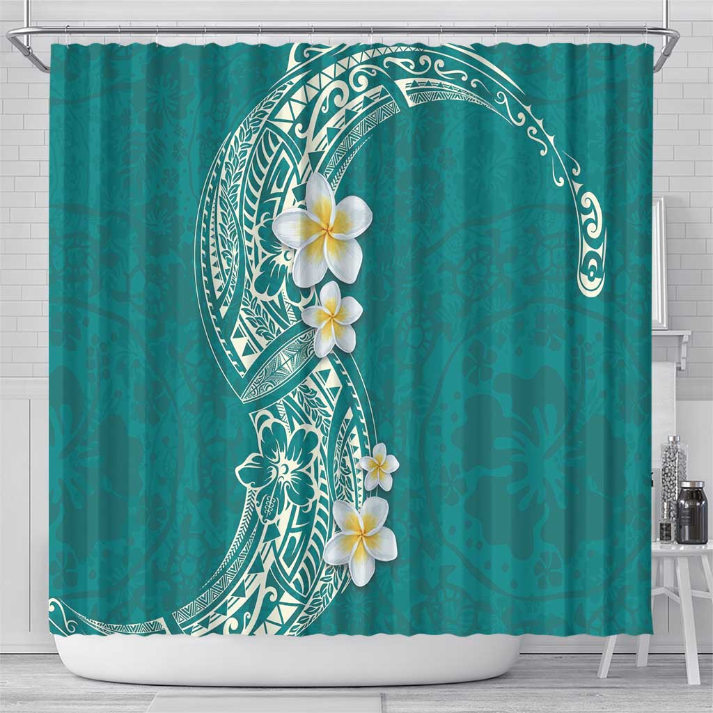 Plumeria Shower Curtain Polynesian Tribal Frangipani Teal LT03 - Polynesian Pride