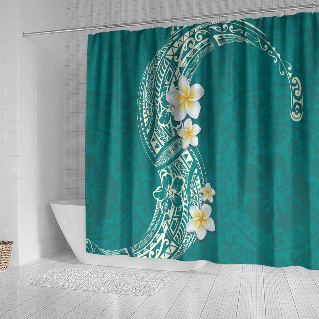 Plumeria Shower Curtain Polynesian Tribal Frangipani Teal LT03 - Polynesian Pride