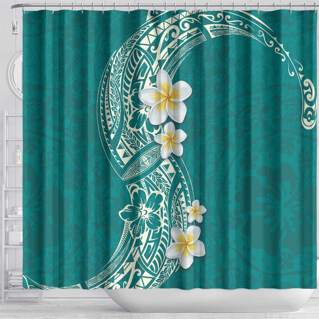 Plumeria Shower Curtain Polynesian Tribal Frangipani Teal LT03 - Polynesian Pride