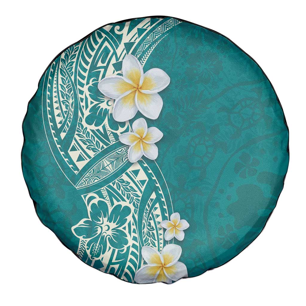 Plumeria Spare Tire Cover Polynesian Tribal Frangipani Teal