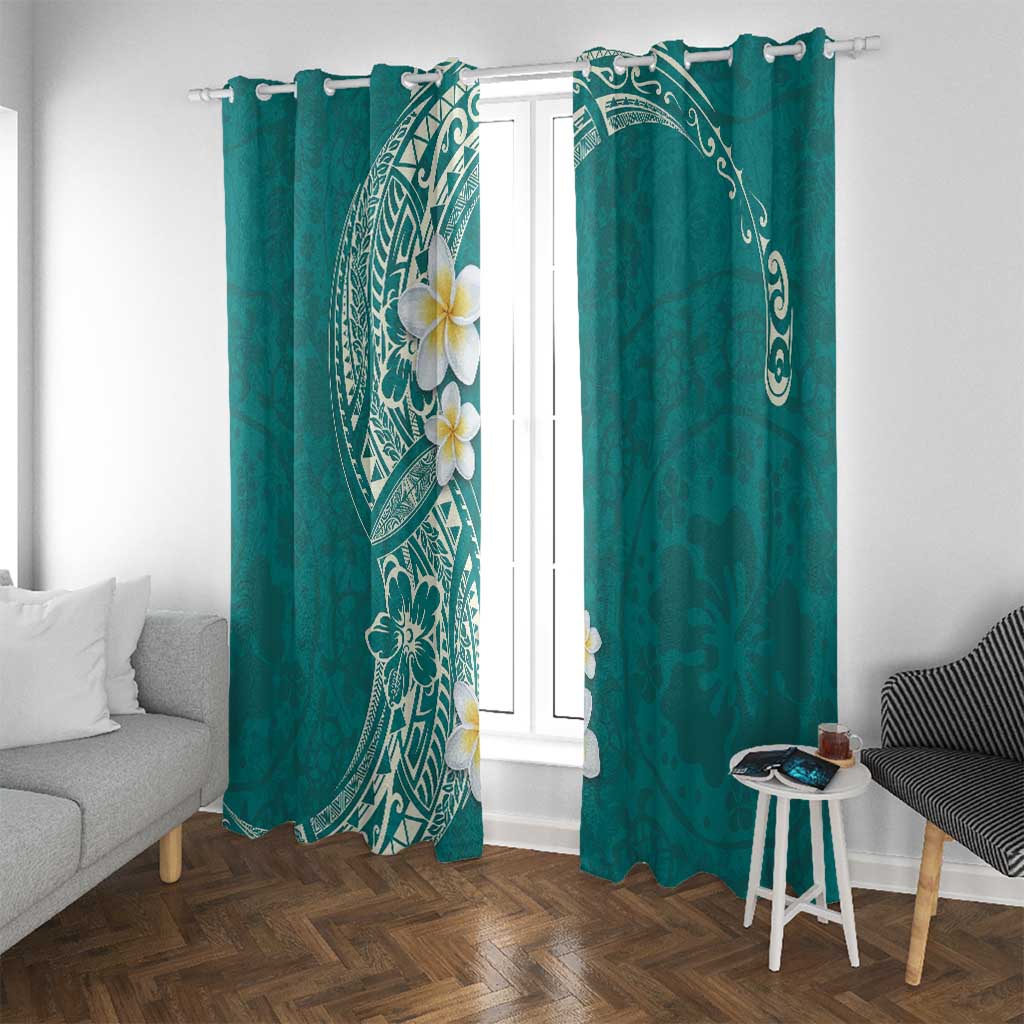 Plumeria Window Curtain Polynesian Tribal Frangipani Teal