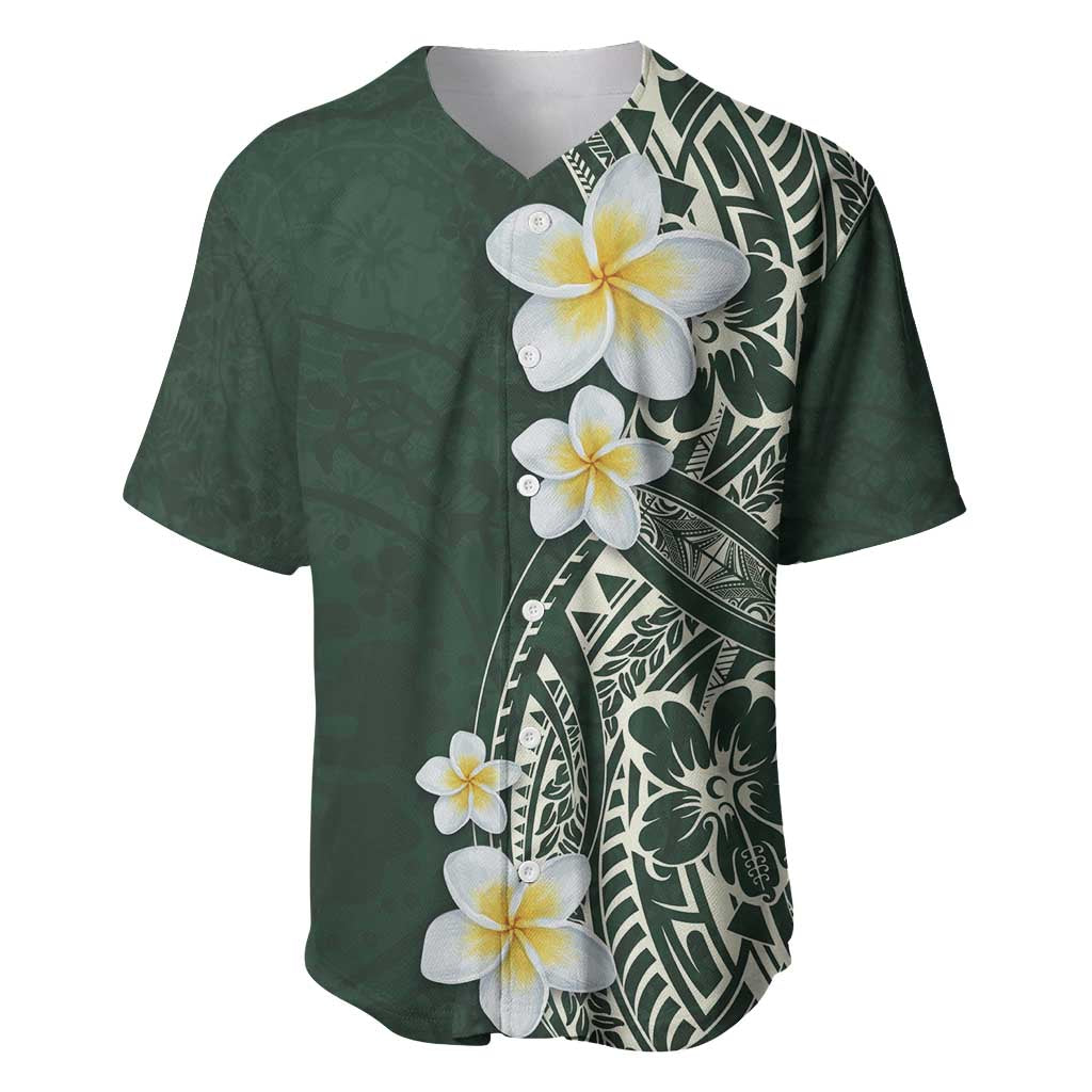 Plumeria Baseball Jersey Polynesian Tribal Frangipani Green LT03 Green - Polynesian Pride