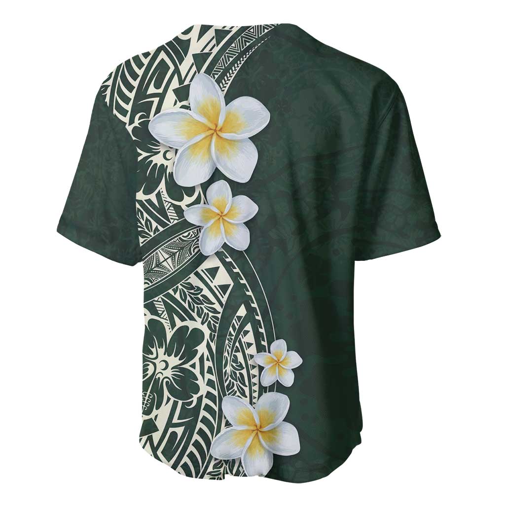 Plumeria Baseball Jersey Polynesian Tribal Frangipani Green LT03 - Polynesian Pride
