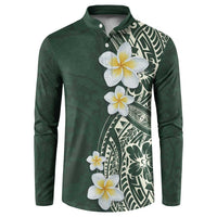 Plumeria Button Sweatshirt Polynesian Tribal Frangipani Green