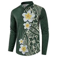 Plumeria Button Sweatshirt Polynesian Tribal Frangipani Green