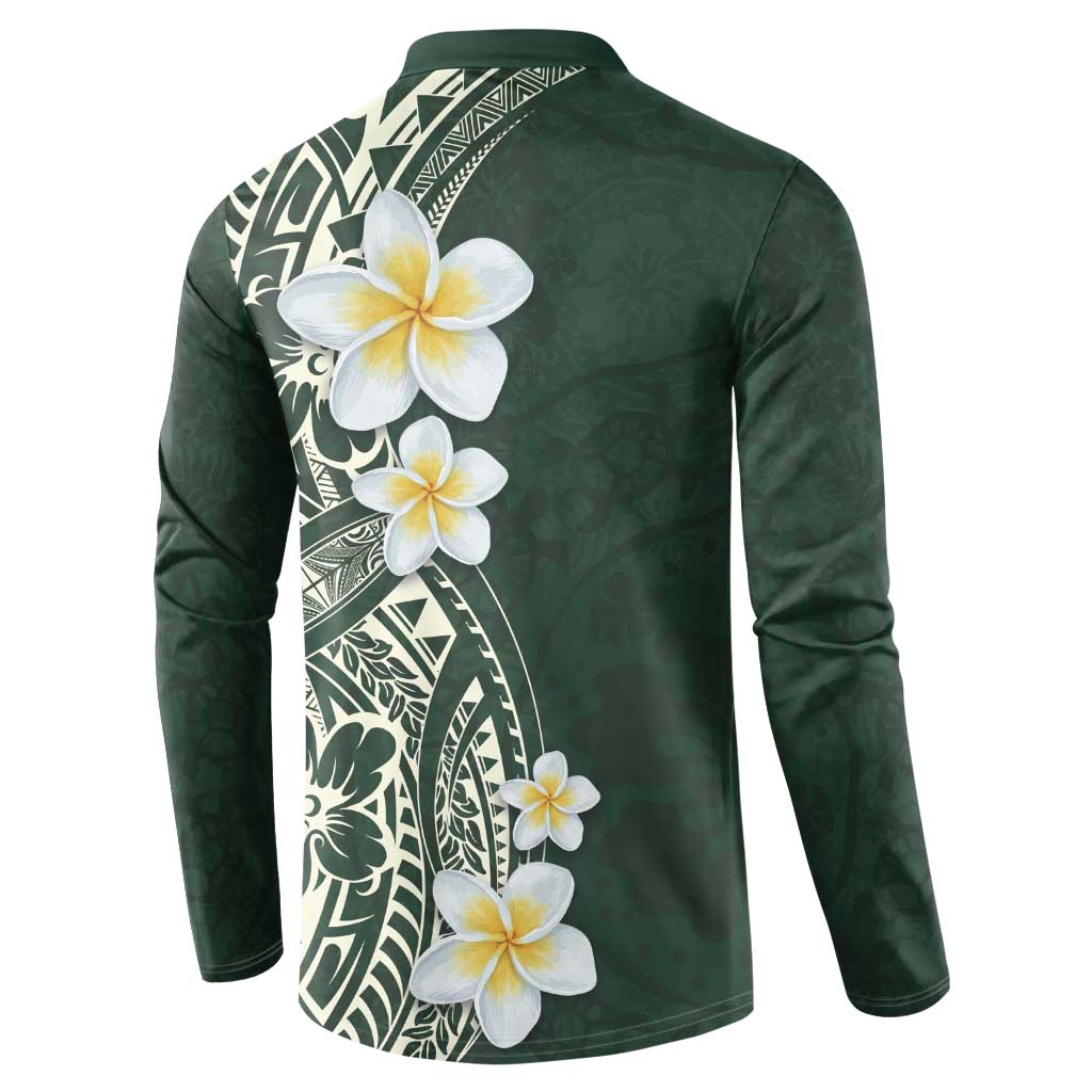 Plumeria Button Sweatshirt Polynesian Tribal Frangipani Green