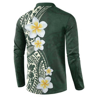 Plumeria Button Sweatshirt Polynesian Tribal Frangipani Green