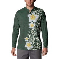 Plumeria Button Sweatshirt Polynesian Tribal Frangipani Green