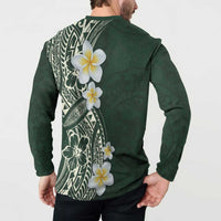 Plumeria Button Sweatshirt Polynesian Tribal Frangipani Green