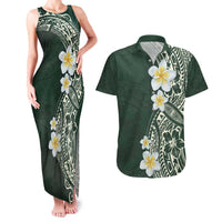 Plumeria Couples Matching Tank Maxi Dress and Hawaiian Shirt Polynesian Tribal Frangipani Green