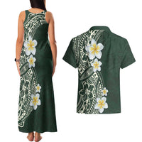 Plumeria Couples Matching Tank Maxi Dress and Hawaiian Shirt Polynesian Tribal Frangipani Green
