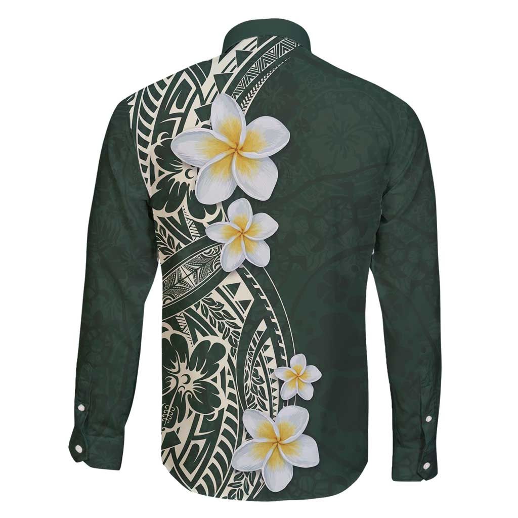 Plumeria Family Matching Long Sleeve Bodycon Dress and Hawaiian Shirt Polynesian Tribal Frangipani Green LT03 - Polynesian Pride