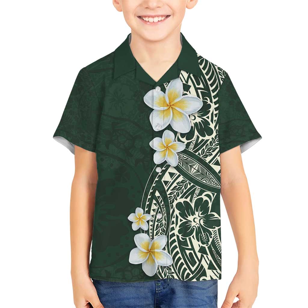 Plumeria Family Matching Long Sleeve Bodycon Dress and Hawaiian Shirt Polynesian Tribal Frangipani Green LT03 Son's Shirt Green - Polynesian Pride