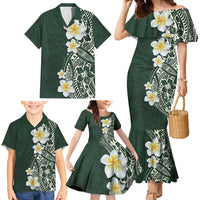 Plumeria Family Matching Mermaid Dress and Hawaiian Shirt Polynesian Tribal Frangipani Green LT03 - Polynesian Pride