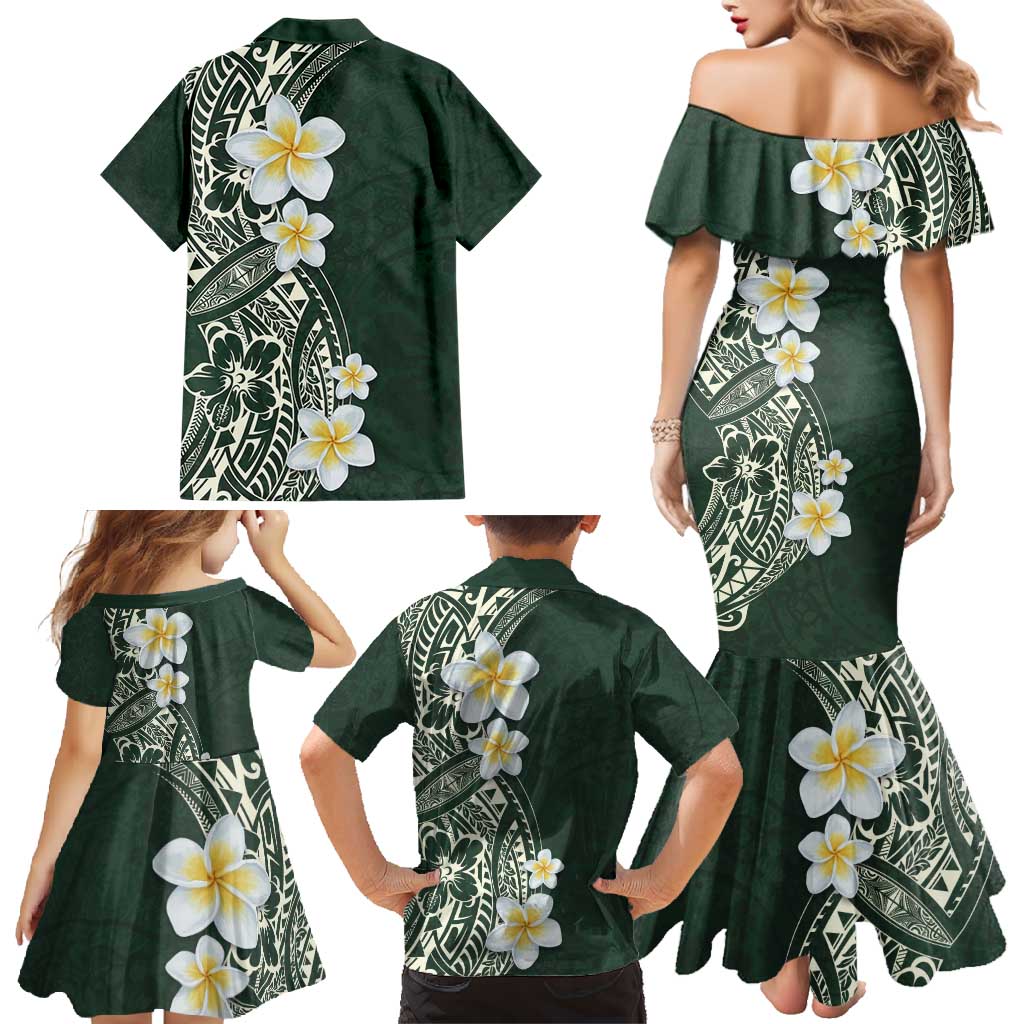 Plumeria Family Matching Mermaid Dress and Hawaiian Shirt Polynesian Tribal Frangipani Green LT03 - Polynesian Pride