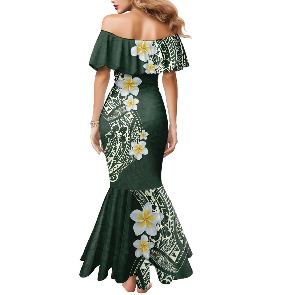 Plumeria Family Matching Mermaid Dress and Hawaiian Shirt Polynesian Tribal Frangipani Green LT03 - Polynesian Pride