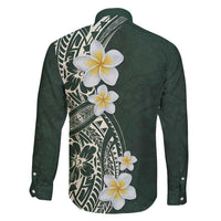 Plumeria Family Matching Off Shoulder Maxi Dress and Hawaiian Shirt Polynesian Tribal Frangipani Green LT03 - Polynesian Pride