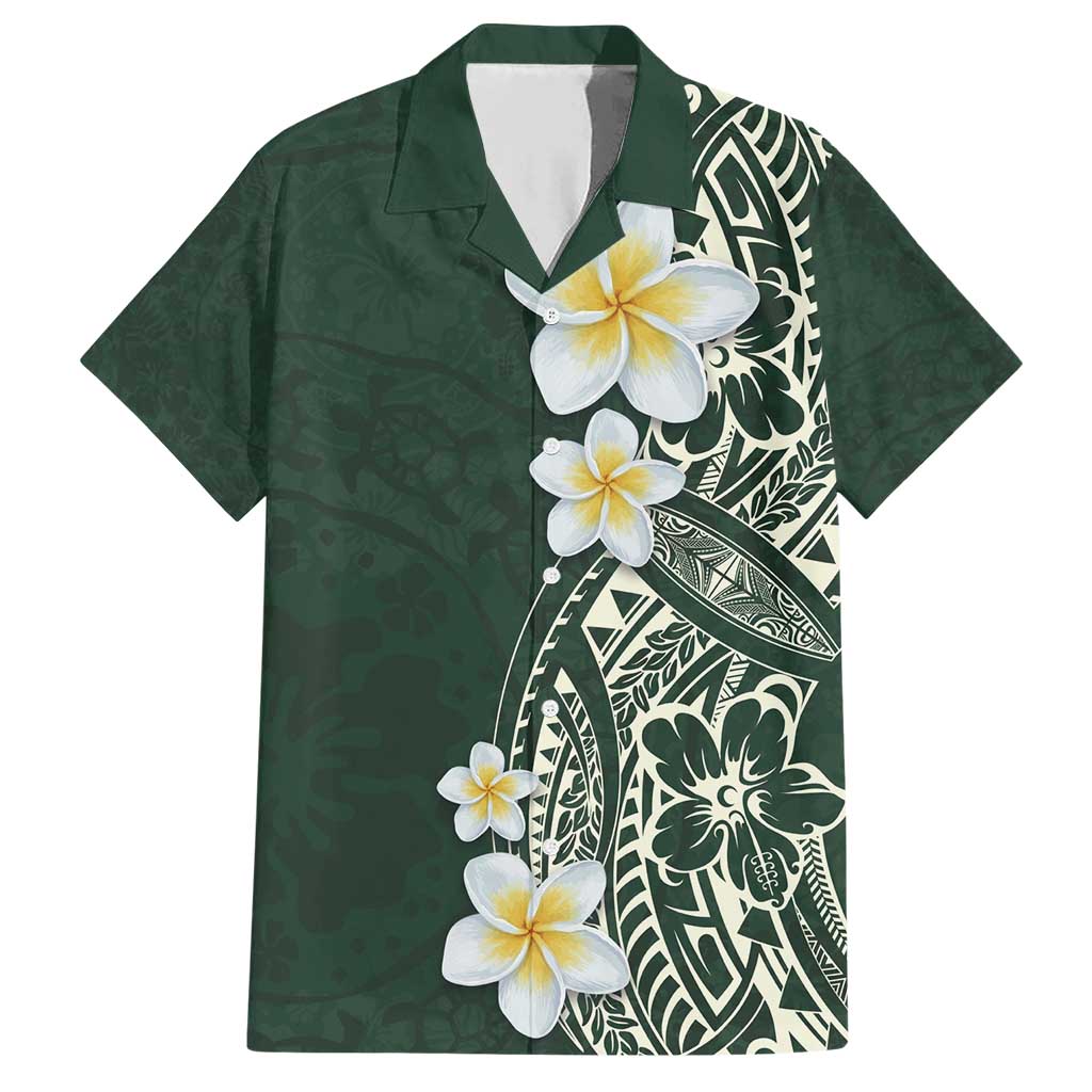 Plumeria Family Matching Short Sleeve Bodycon Dress and Hawaiian Shirt Polynesian Tribal Frangipani Green LT03 Dad's Shirt - Short Sleeve Green - Polynesian Pride