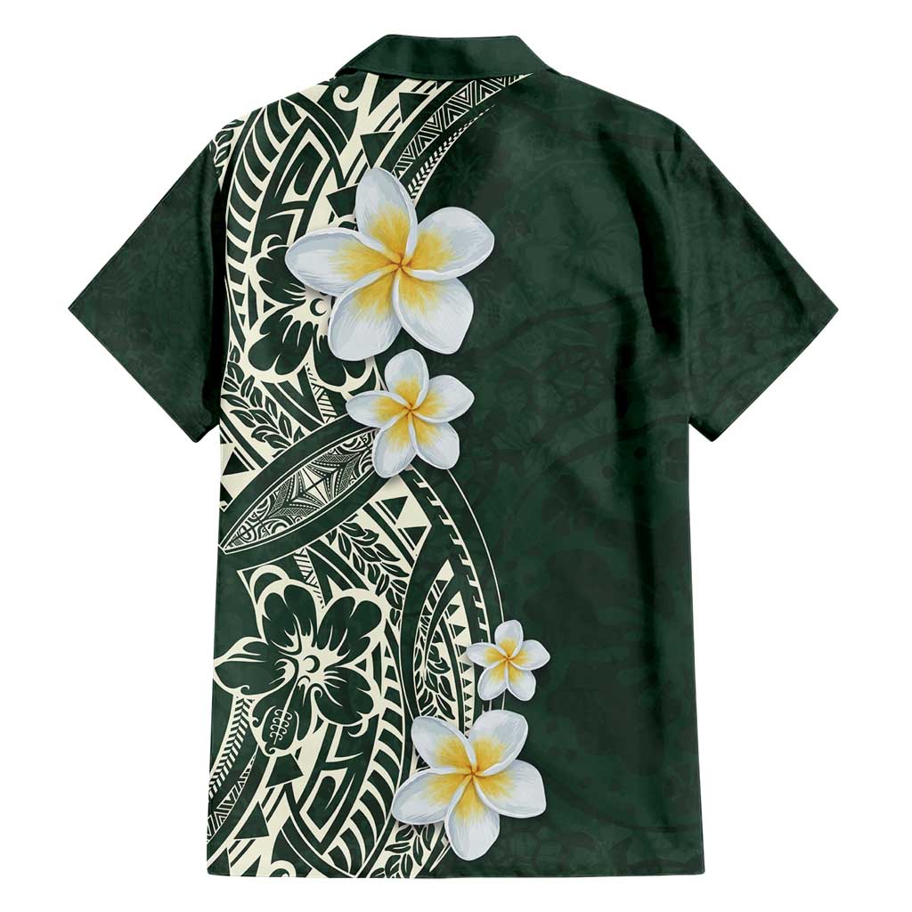 Plumeria Family Matching Short Sleeve Bodycon Dress and Hawaiian Shirt Polynesian Tribal Frangipani Green LT03 - Polynesian Pride