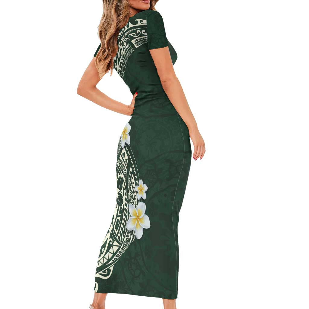 Plumeria Family Matching Short Sleeve Bodycon Dress and Hawaiian Shirt Polynesian Tribal Frangipani Green LT03 - Polynesian Pride