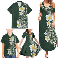 Plumeria Family Matching Summer Maxi Dress and Hawaiian Shirt Polynesian Tribal Frangipani Green LT03 - Polynesian Pride