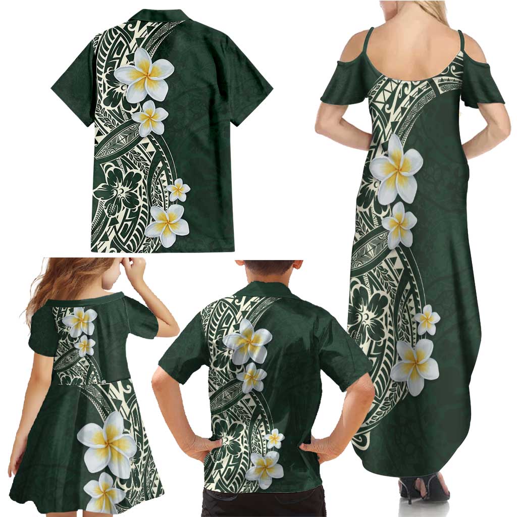 Plumeria Family Matching Summer Maxi Dress and Hawaiian Shirt Polynesian Tribal Frangipani Green LT03 - Polynesian Pride