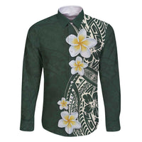 Plumeria Family Matching Summer Maxi Dress and Hawaiian Shirt Polynesian Tribal Frangipani Green LT03 Dad's Shirt - Long Sleeve Green - Polynesian Pride