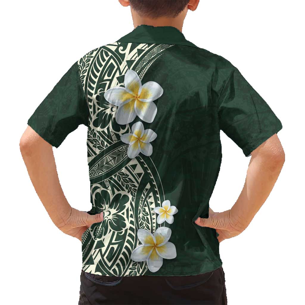 Plumeria Family Matching Tank Maxi Dress and Hawaiian Shirt Polynesian Tribal Frangipani Green LT03 - Polynesian Pride