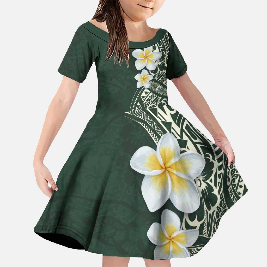 Plumeria Family Matching Tank Maxi Dress and Hawaiian Shirt Polynesian Tribal Frangipani Green LT03 Daughter's Dress Green - Polynesian Pride