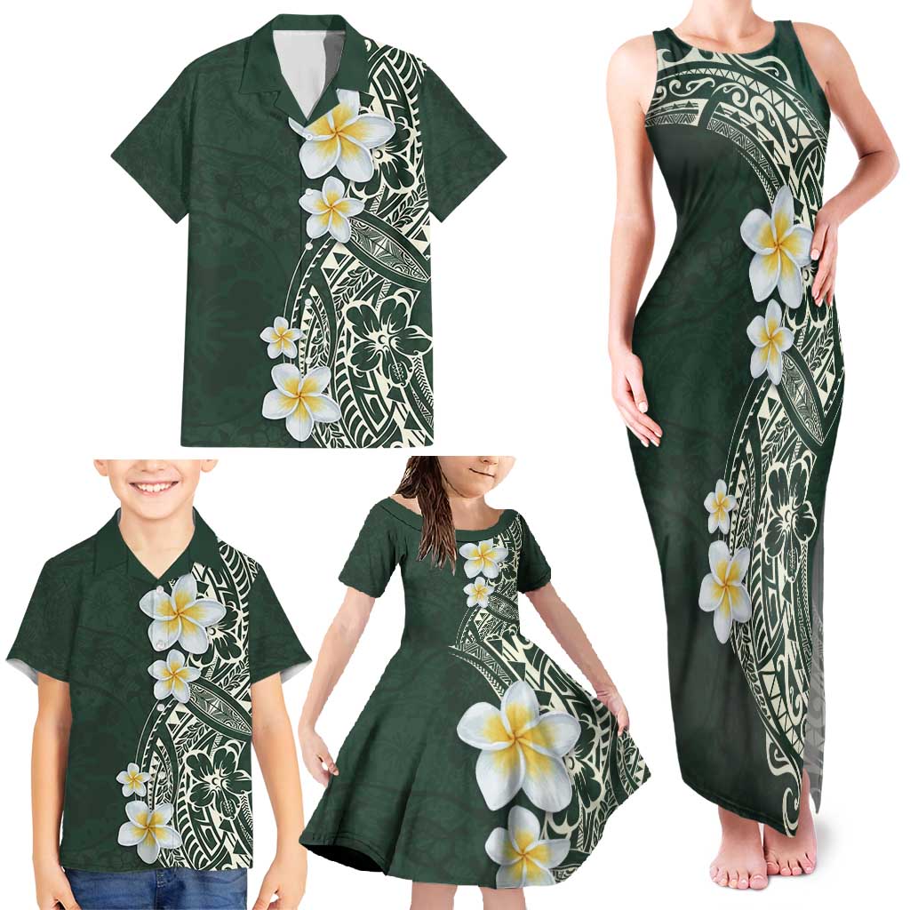 Plumeria Family Matching Tank Maxi Dress and Hawaiian Shirt Polynesian Tribal Frangipani Green LT03 - Polynesian Pride