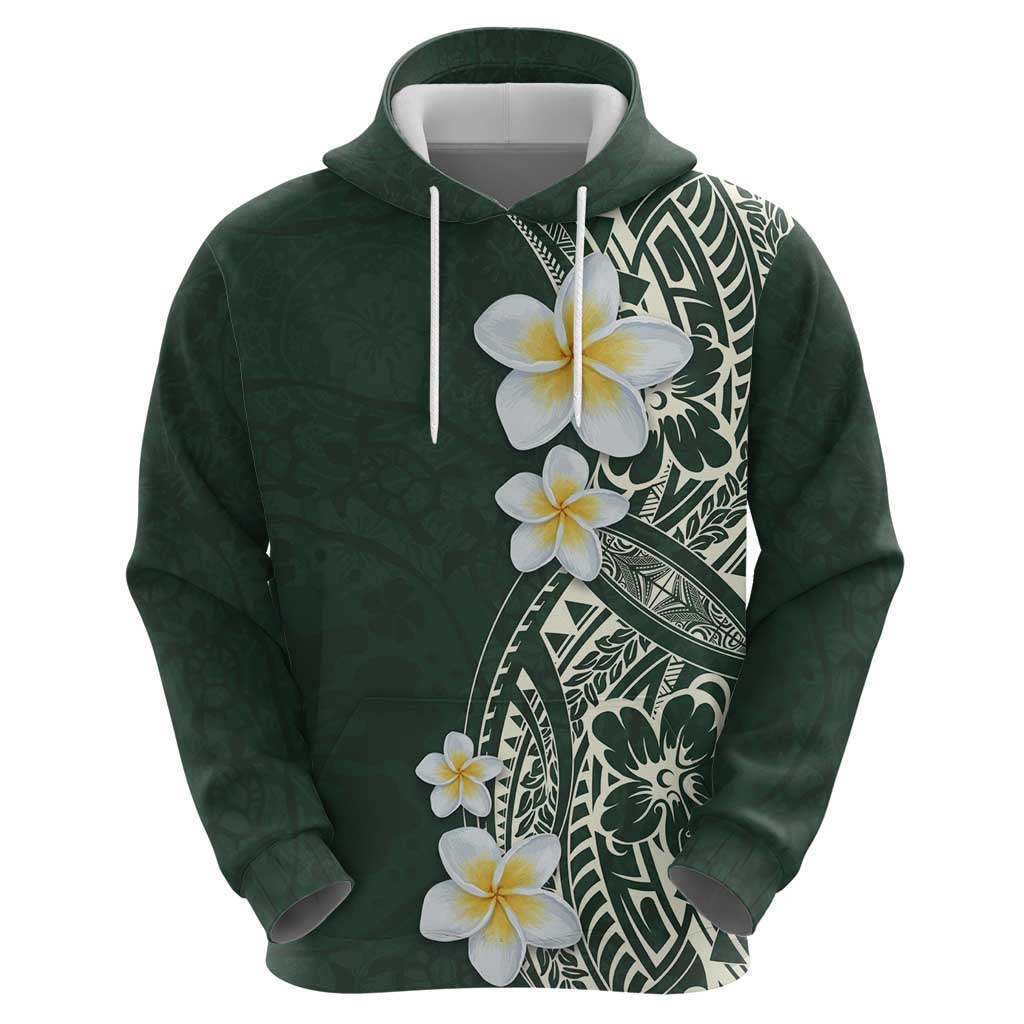 Plumeria Hoodie Polynesian Tribal Frangipani Green