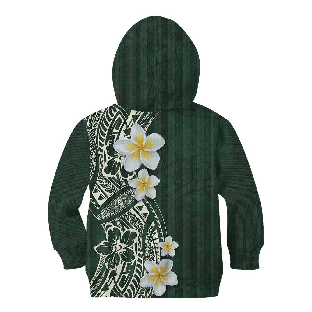 Plumeria Kid Hoodie Polynesian Tribal Frangipani Green