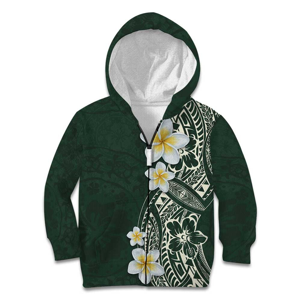 Plumeria Kid Hoodie Polynesian Tribal Frangipani Green