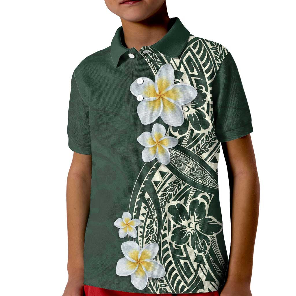 Plumeria Kid Polo Shirt Polynesian Tribal Frangipani Green LT03 Kid Green - Polynesian Pride