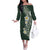 Plumeria Off The Shoulder Long Sleeve Dress Polynesian Tribal Frangipani Green