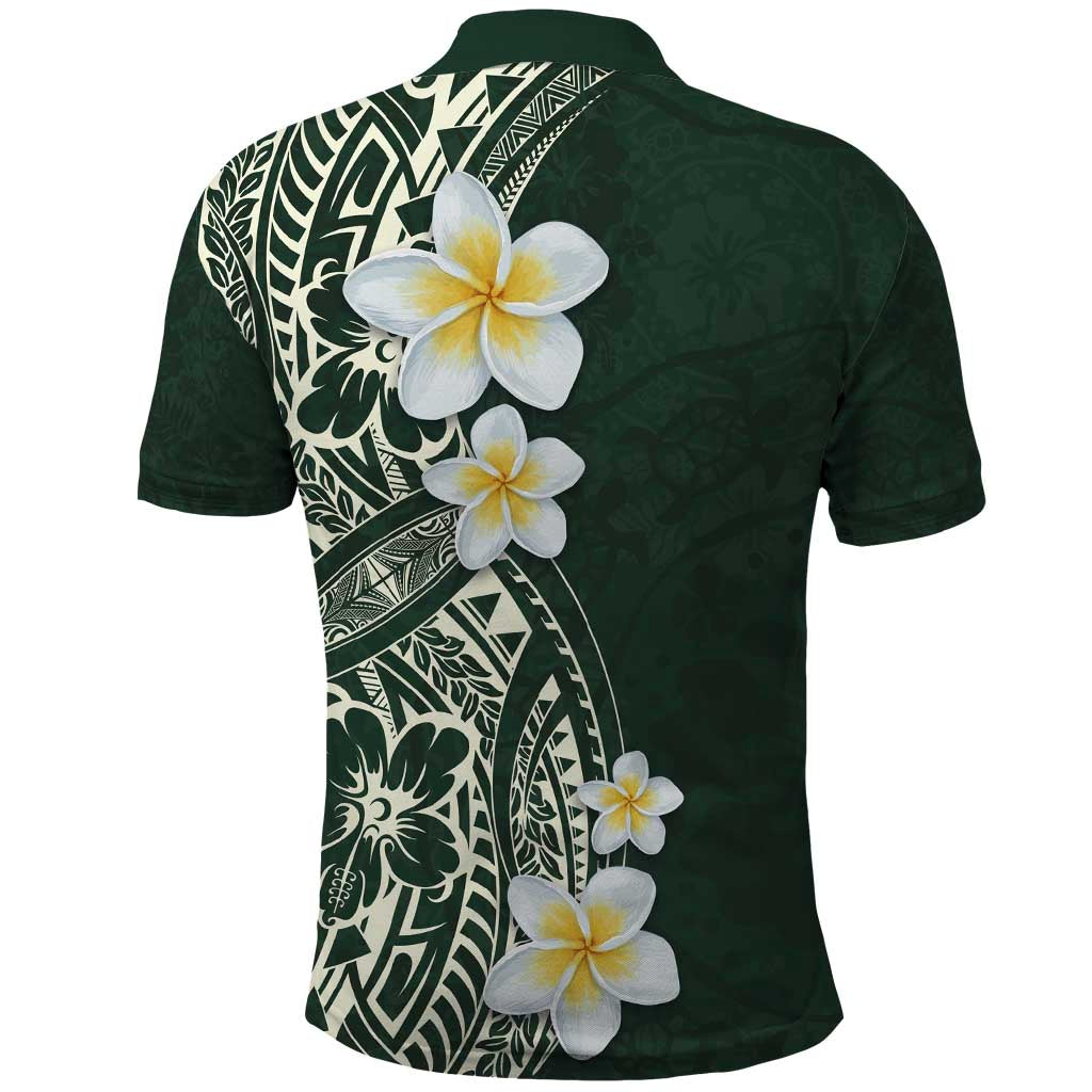 Plumeria Polo Shirt Polynesian Tribal Frangipani Green