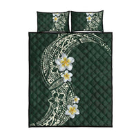 Plumeria Quilt Bed Set Polynesian Tribal Frangipani Green