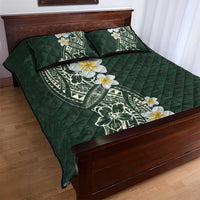 Plumeria Quilt Bed Set Polynesian Tribal Frangipani Green